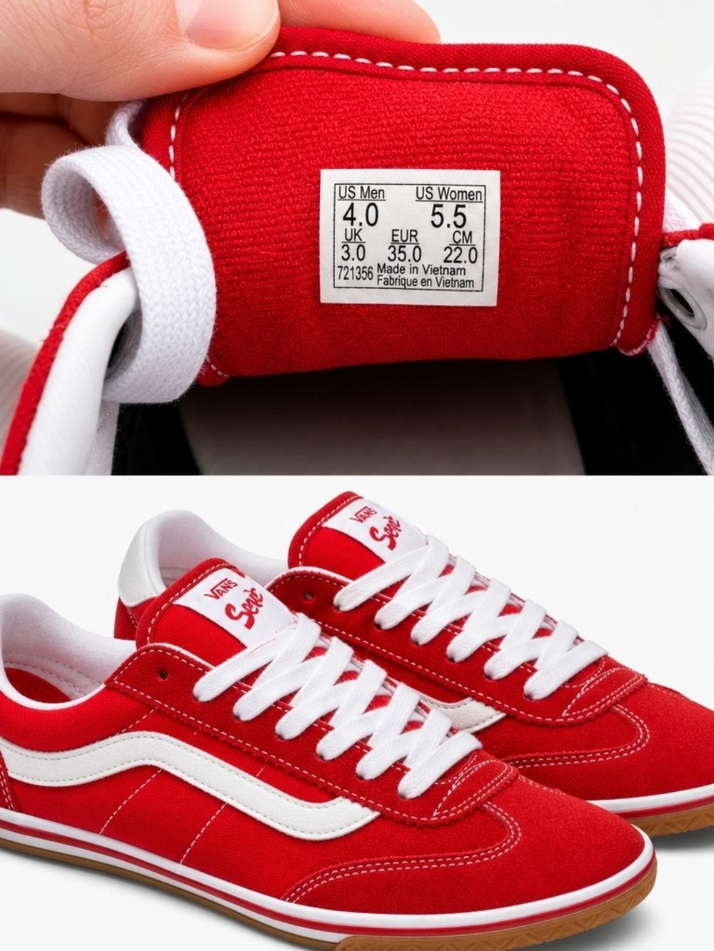 Vans Red and White Low-Top Skate Sneakers